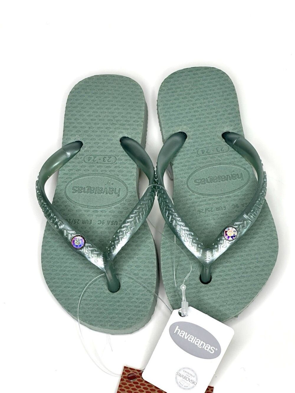 Havaianas Kids' Slim Swarovski Crystal Flip Flops, Clay Green, Size 9c